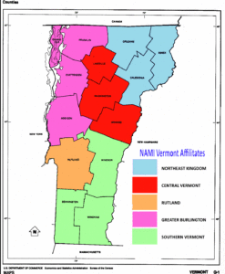 Map of NAMI Vermont Affiliates