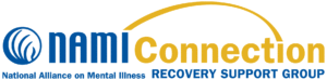 blue and yellow text that says NAMI Connection Recovery Support Group National Alliance on Mental Illness